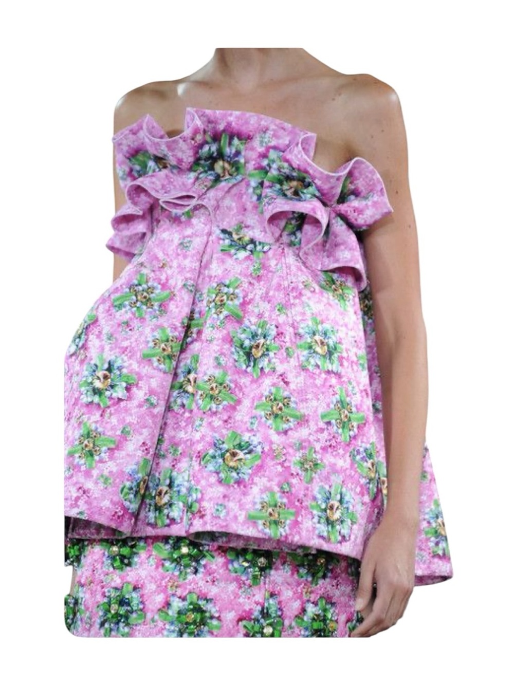 Mary Katrantzou Pink Floral Ruffle Strapless Top Size UK 12/US 8 Runway SS14